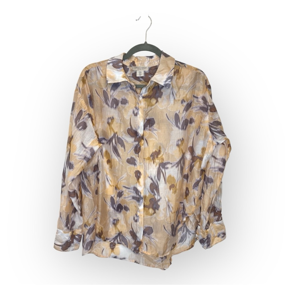 Martha Stewart Collection Oversized Sheer Floral Blouse Coastal Medium